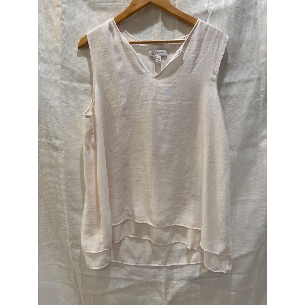 Cristina B Womens XL White V-Neck Tiered High-Low Sleeveless Blouse Top